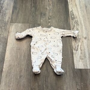Petit Lem Cream Baby Footie with Bear Design